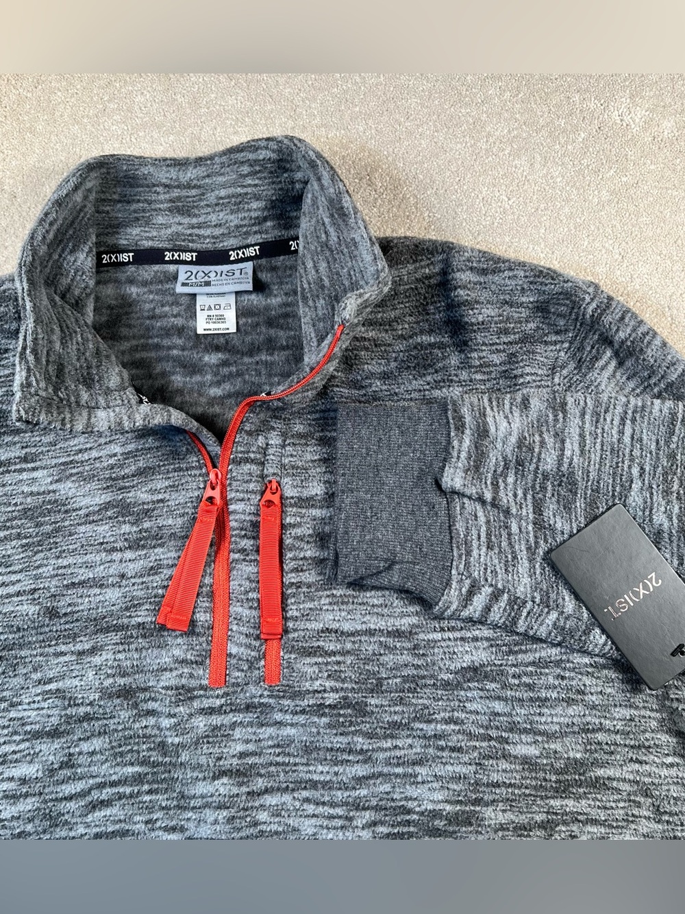 2XIST Fleece 1/4 Zip Charcoal Orange NWT Chest Pocket Ribbed Cuffs Men's medium
